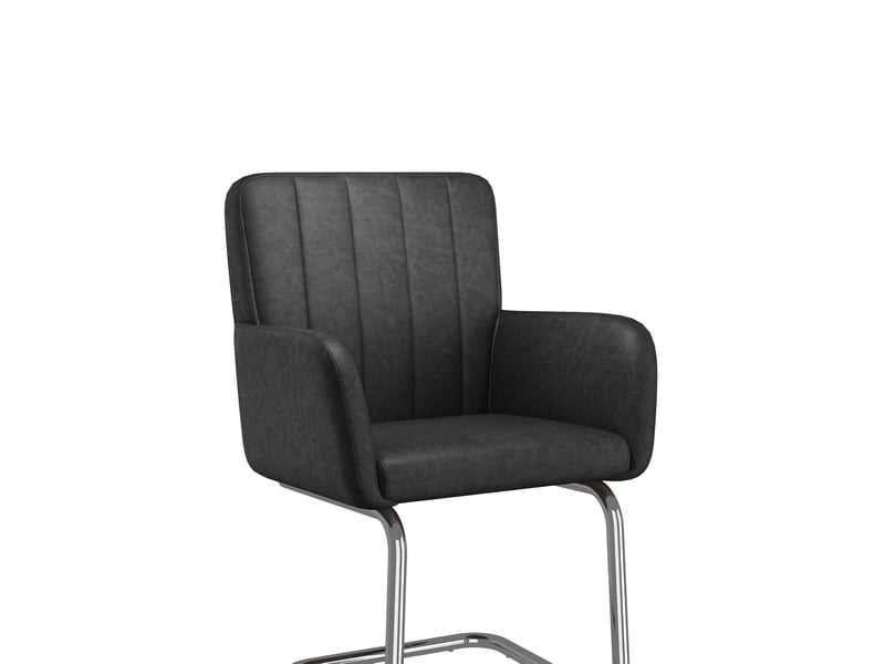  Lot de 6 chaises de salle à manger avec accoudoirs, revêtement en polyuréthane noir et pieds en métal  - Conforama A