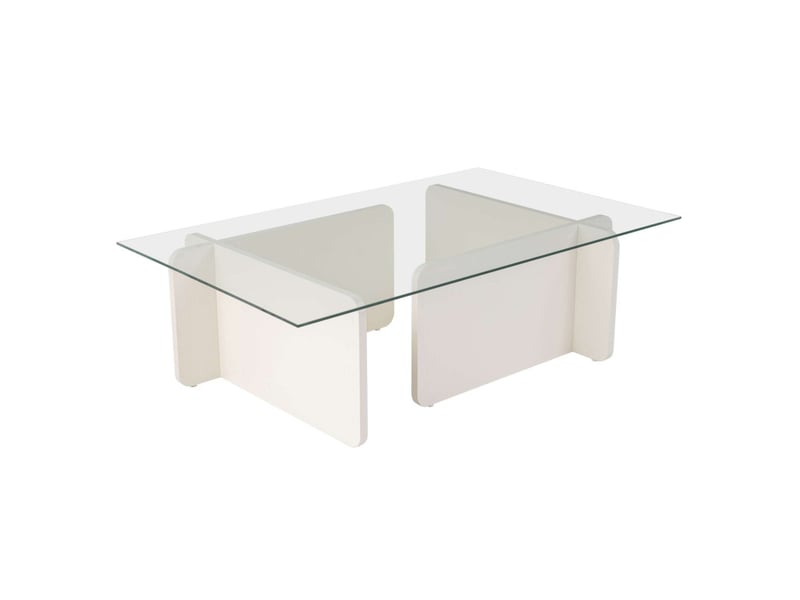  Table basse de salon en verre trempé et bois mdf mélaminé bois blanc 105 x 65 x 30 cm  - Conforama A