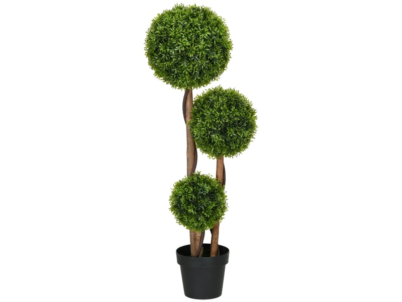  Plante artificielle de buis avec 3 boules et feuilles de bambou, pot inclus, hauteur 110 cm, verte  - Conforama B