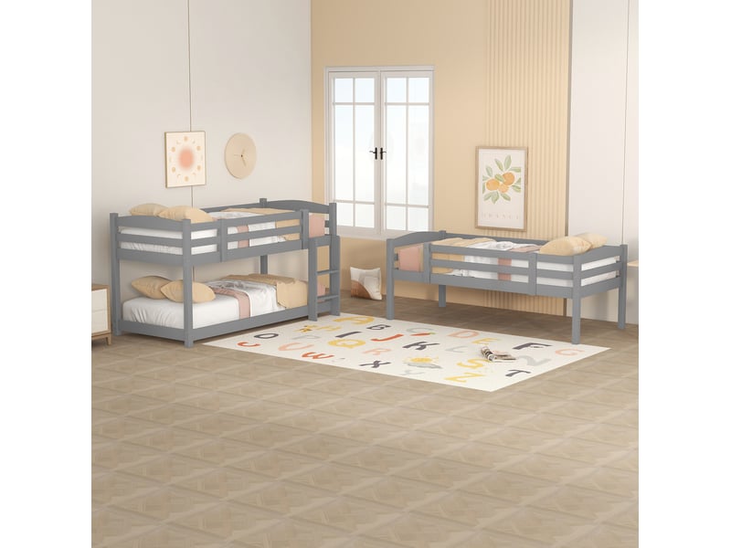  Lit superposé 90x200 cm triple convertible en pin gris  - Conforama D