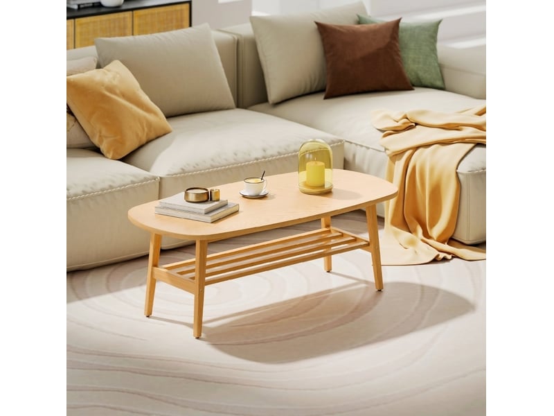 Table basse ovale avec étagère ouverte et pieds stables, effet bois naturel pour salon et chambre 120 × 60 × 42 cm - Conforama D
