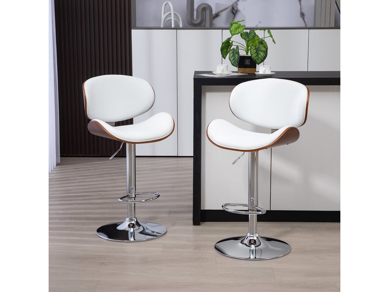  Lot de 2 chaises de bar tabouret hauteur réglable revêtement synthétique 53 x 52 x 92-112 cm blanc  - Conforama C