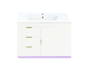 Meuble salle de bain suspendu 76cm blanc bois avec lavabo céramique et led connectée