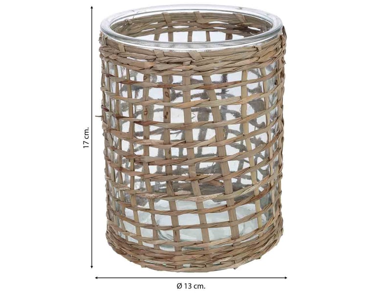  Bougeoir en verre recouvert de fibres naturelles marron d13x17 h cm  - Conforama C