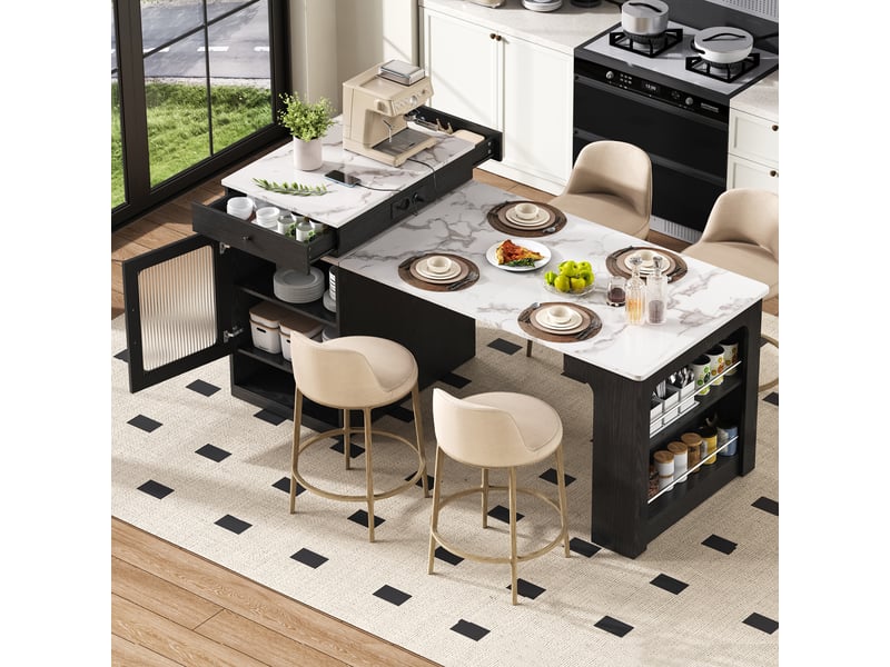 Îlot de cuisine 1 porte 2 tiroirs coloris noir mdf Îlot de cuisine noir - Conforama B