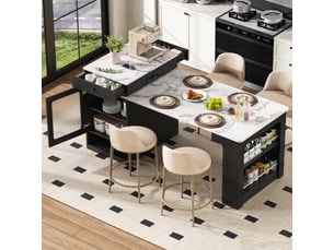 Îlot de cuisine 1 porte 2 tiroirs coloris noir mdf