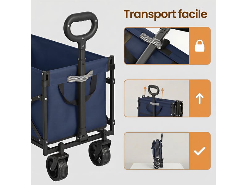 Chariot pliable, 4 roues renforcées, chariot de jardin, grande capacité 150l, extérieur, bleu  - Conforama C