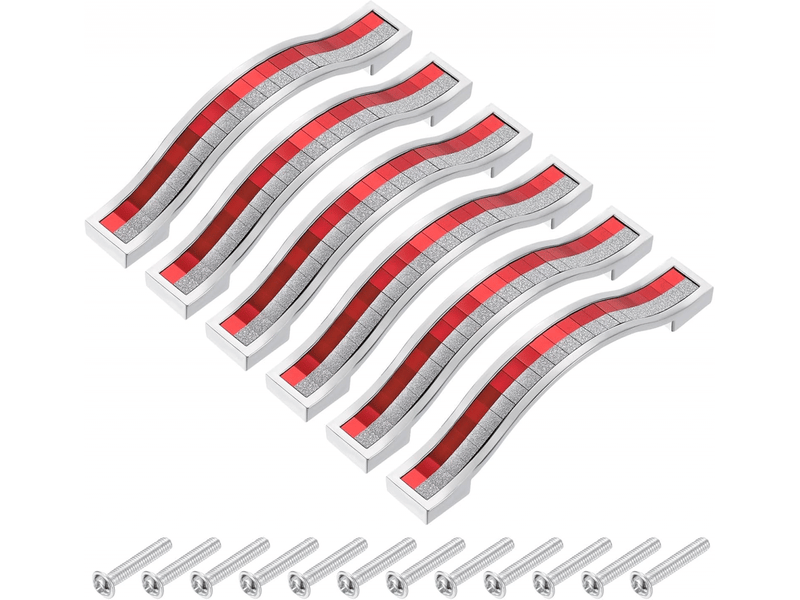  6 pièces 96 mm poignée de porte en verre décoration pommeau de porte pommeau de meuble pour armoire tiroir armoire poubelle, argent rouge  - Conforama A
