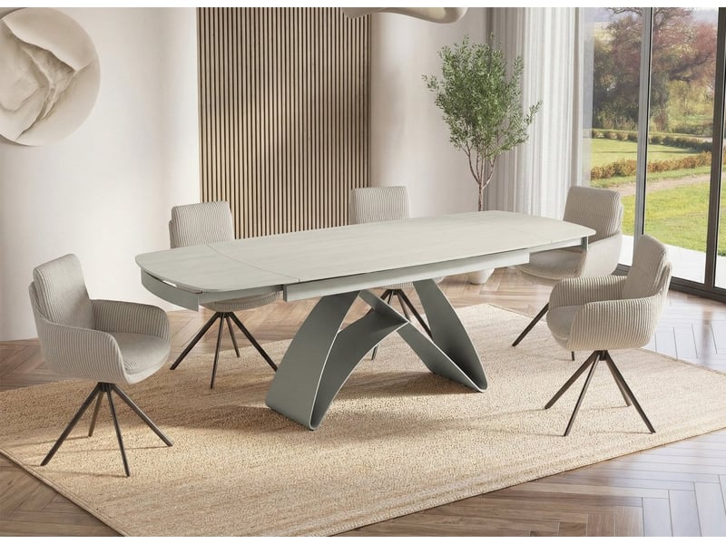  Table à manger extensible en métal beige plateau céramique blanc 160-240 cm paris PARIS-BEI-BLA - Conforama B