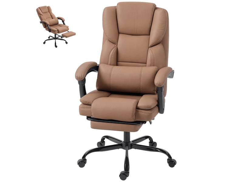  Fauteuil de bureau ergonomique inclinable 140° avec repose-pieds hauteur réglable 65x67cm cuir synthétique marron T1003-01-15997 - Conforama C