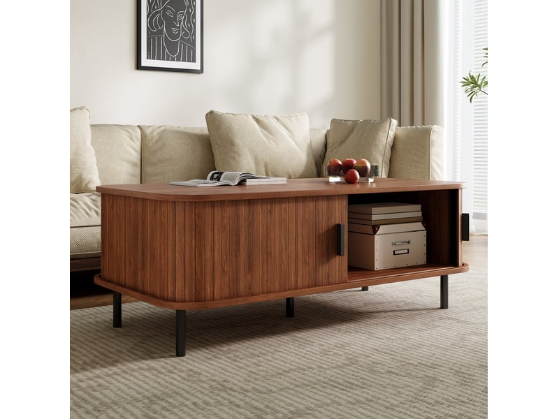  Table basse rectangulaire 100 x 50 cm avec 2 portes coulissantes, noyer, mdf  - Conforama D