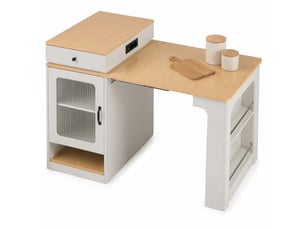 Table extensible 4 personnes avec rangement et prises pour cuisine en mdf 80×71 111 151×92 cm blanc
