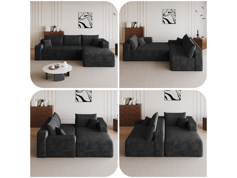 Canapé d'angle droit en l canapé modulable canapé compressé 3 places canapé nuage en velours côtelé avec accoudoirs - noir - Conforama R