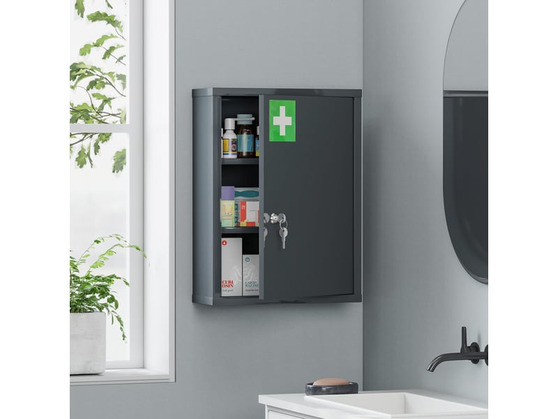  Armoire à pharmacie murale avec serrure, armoire murale en acier à 3 niveaux, 40 x 15 x 53,5 cm, gris anthracite  - Conforama C