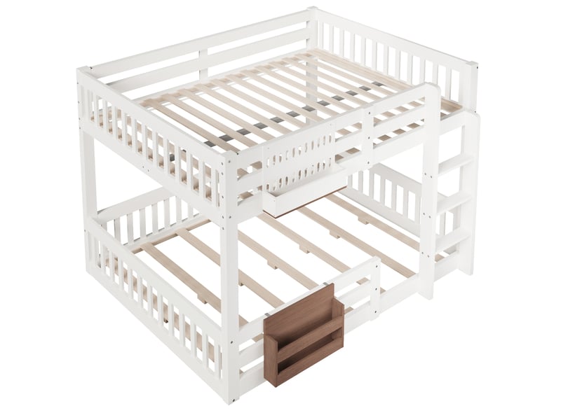  Lit superposé, 140 x 200 cm, compartiments de rangement, barrière de sécurité, échelle, sans matelas, blanc  - Conforama D
