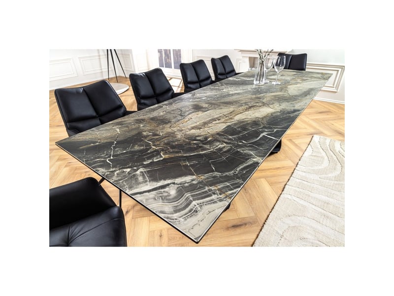 Table de salle à manger zarel – extensible 180 à 260 cm – céramique et verre trempé – aspect marbre gris taupe  - Conforama D