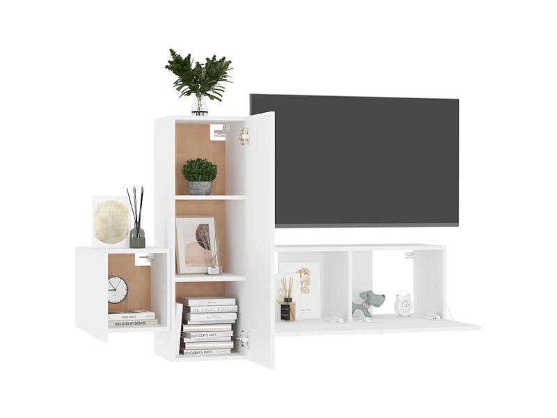  Ensemble de meubles tv - banc tv - meuble de rangement 3 pcs blanc bois d'ingénierie  - Conforama C