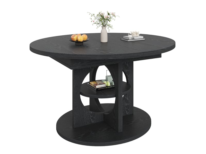  110–150 noir table à manger extensible avec rangement, design moderne, structure fonctionnelle pour cuisine et salle à manger  - Conforama A