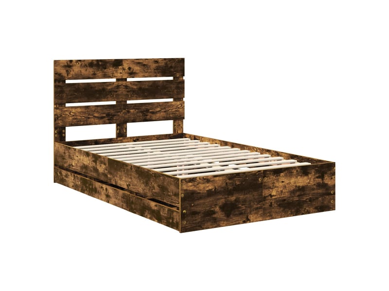  Lit double- lit adulte -  cadre de lit chêne fumé 135 x 190 cm bois ingénierie  - Conforama C