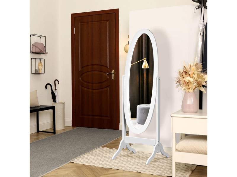  Miroir ovale sur pied pleine longueur avec inclinaison réglable, 47,5 x 45,5 x 154,5 cm, blanc  - Conforama D