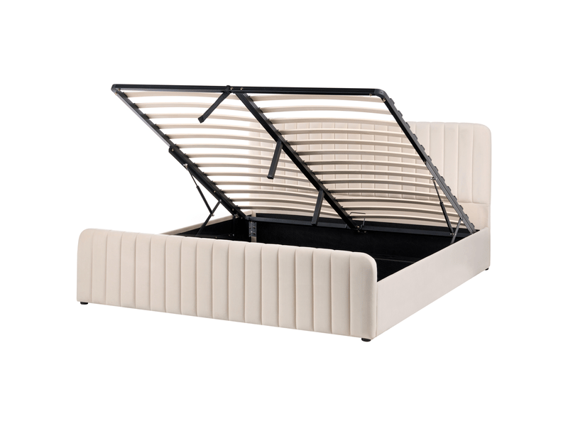 Lit ottoman velours lunan 180 x 200 cm beige  - Conforama A