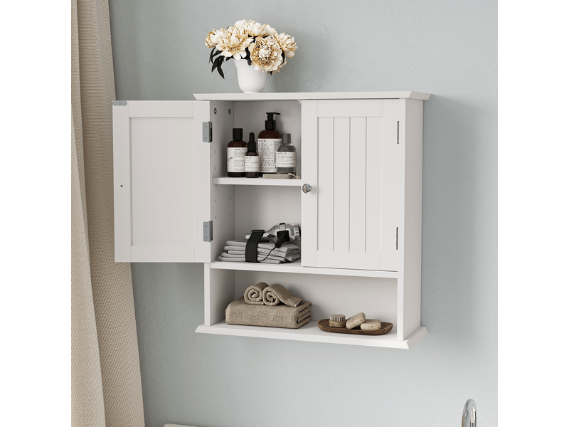 Armoire de salle de bain murale 54,6x19,8x59,9 cm, 2 portes, rangement ajustable, armoire de rangement, mdf blanc - Conforama D