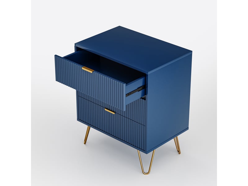 Table de chevet avec 3 tiroirs,manches et pieds en couleur doré, table de chevet,moderne, 60 x 40 x 70 cm, bleu - Conforama W
