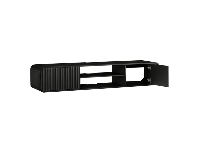 Meuble tv mural 160 cm, noir, rangement suspendu avec étagères ouvertes  - Conforama D