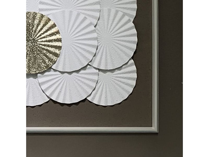  Tableau peinture à l'huile relief rond blanc et doré cadre aluminium  - Conforama E