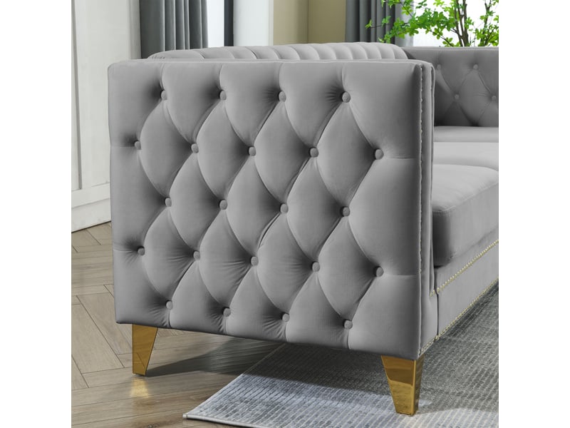 Canapé moderne - canapé en velours de style chelsfield, avec pieds dorés, boutons capitonnés, mousse + ressorts, réf. W3349s00172 - Conforama W
