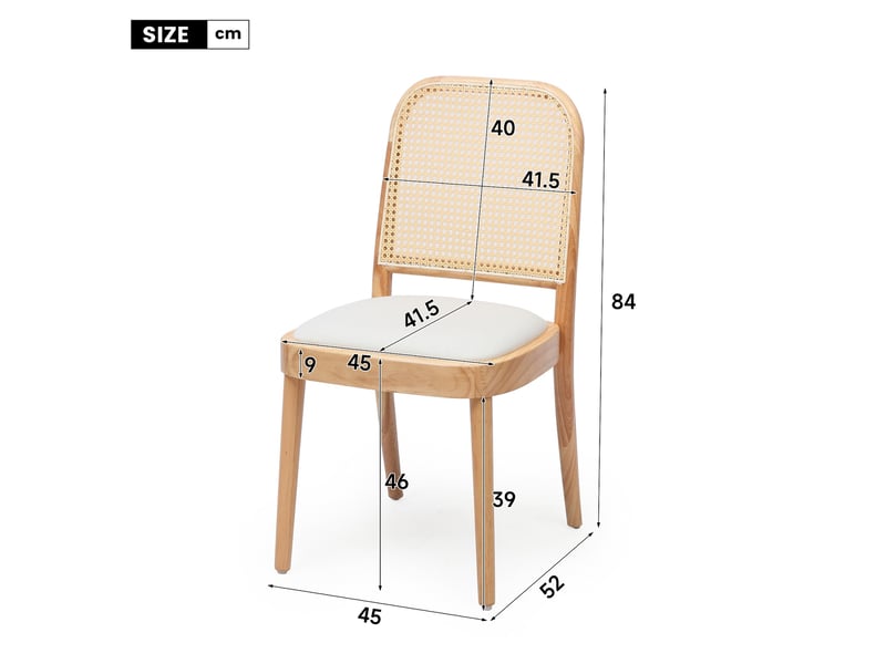  Ensemble table à manger extensible 118-158 cm + 6 chaises en bois massif, dossier rotin, mdf aspect bois, tiroirs en rotin, assise lin  - Conforama W