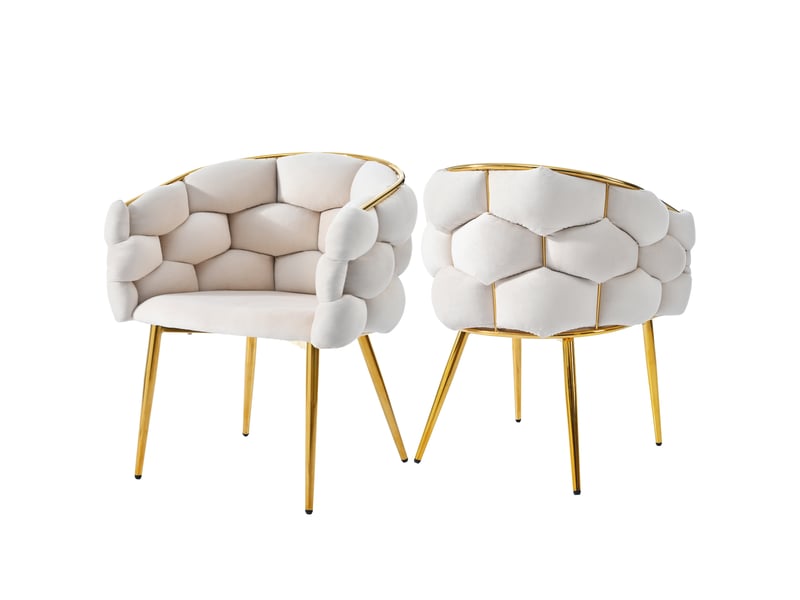  Lot de 2 chaises de salle à manger,62x41x74 cm,avec pieds métal doré,velours,beige  - Conforama A