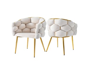 Lot de 2 chaises de salle à manger,62x41x74 cm,avec pieds métal doré,velours,beige