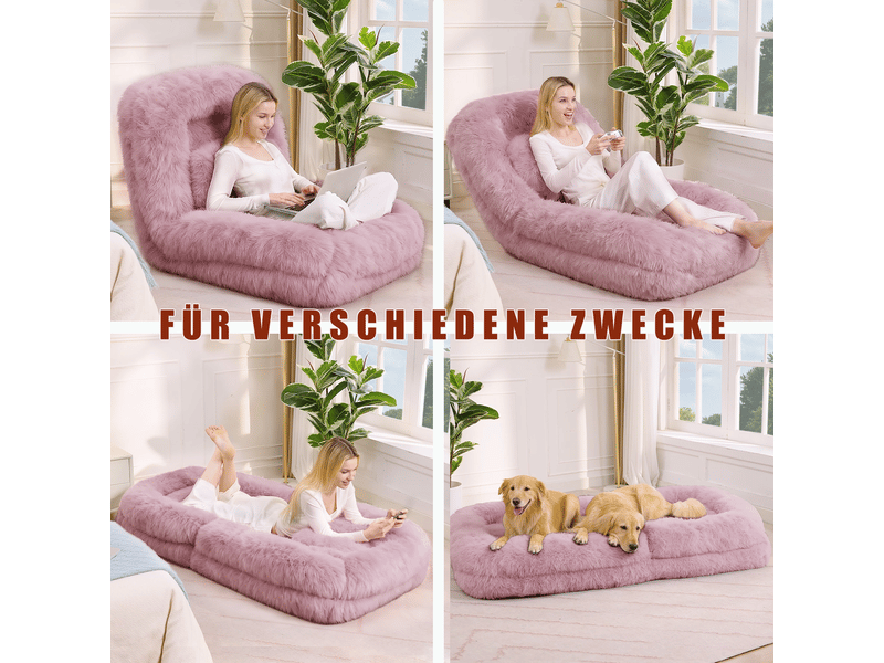 Canapé paresseux pliant - tissu en peluche doux - dossier réglable 5 niveaux - dimensions canapé 102x89x88 cm Rose - Conforama C