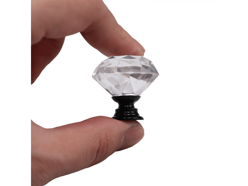  Jeu de 12 poignées décoratives en cristal transparent en forme de diamant pour tiroirs de cuisine et commodes, 30 mm (1-14), base noire  - Conforama E