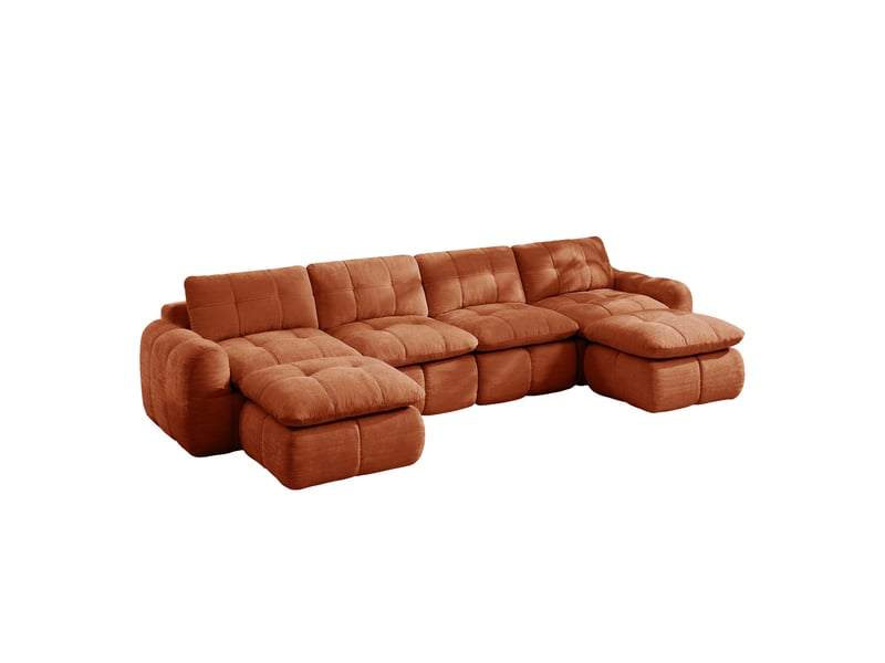  Canapé modulable en u 4 places avec 2 ottomans, en chenille orange  - Conforama A