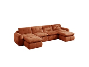 Canapé modulable en u 4 places avec 2 ottomans, en chenille orange