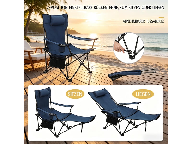  Fauteuil de camping pliant,115x84x88,5 cm,avec repose-pieds,tissu oxford,bleu  - Conforama E