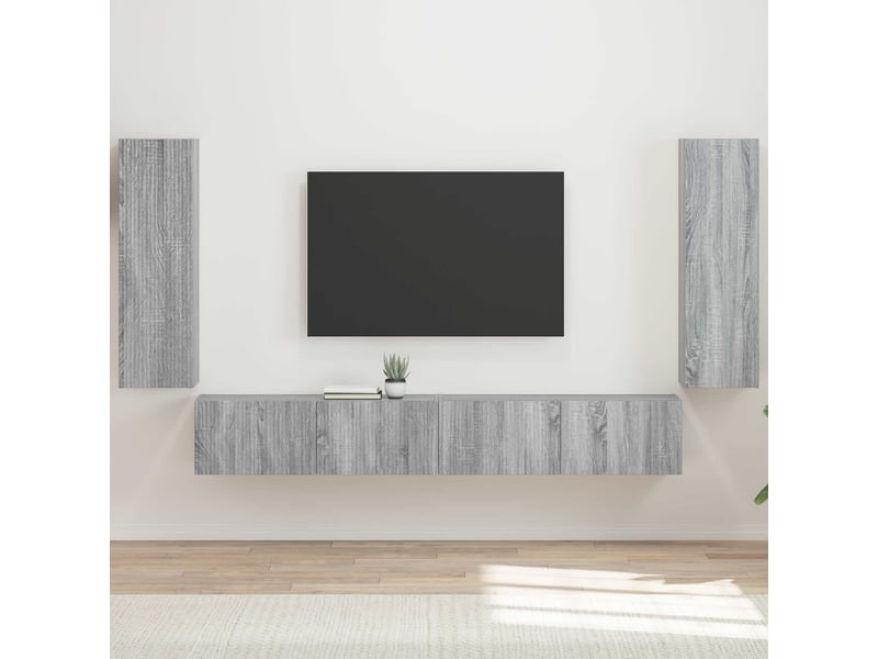  Ensemble de meuble tv - banc tv - meuble de rangement mural 4 pcs gris sonoma bois d'ingénierie  - Conforama B