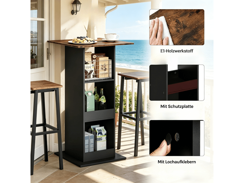  Table de salle à manger haute avec 3 niches de rangement pour cuisine, en panneau de particules, 60×60×109 cm  - Conforama E