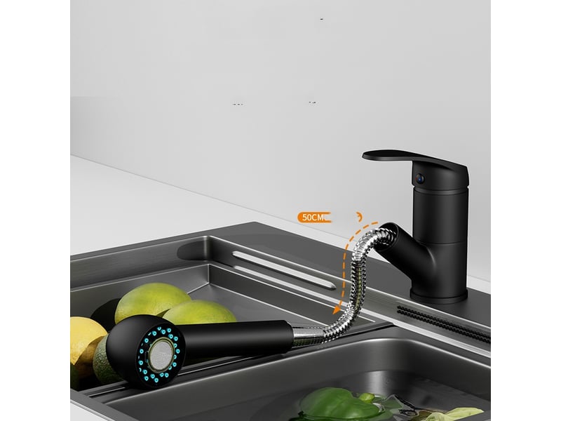 Robinet de cuisine noir avec douchette – mitigeur en acier inoxydable - Conforama C