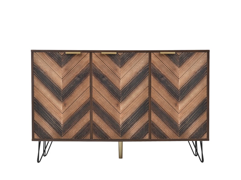  Buffet 3 portes en placage bois - façades galbées, poignées dorées, rangement salon  - Conforama A