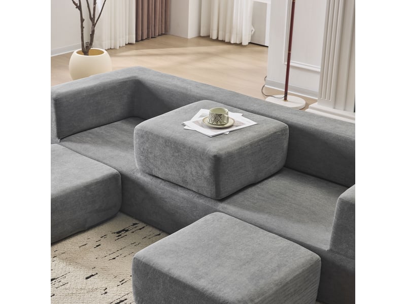  Canapé droit convertible ,2 places ,avec 3 repose-pieds,aucun assemblage requis,201 x 75 x 50 cm,gris  - Conforama E
