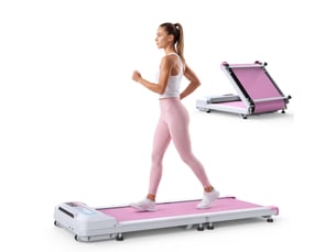 Tapis de marche pliable 128x54 cm – rose – rabattable à 180°, télécommande et roulettes de transport