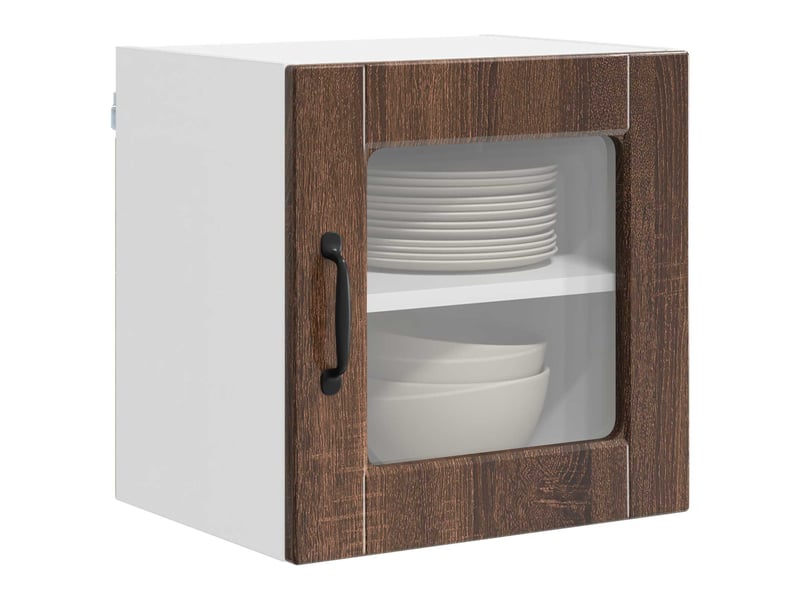 Meuble mural de cuisine, cabinet en verre mural 2 pc chêne brun bois d'ingénierie - Conforama C