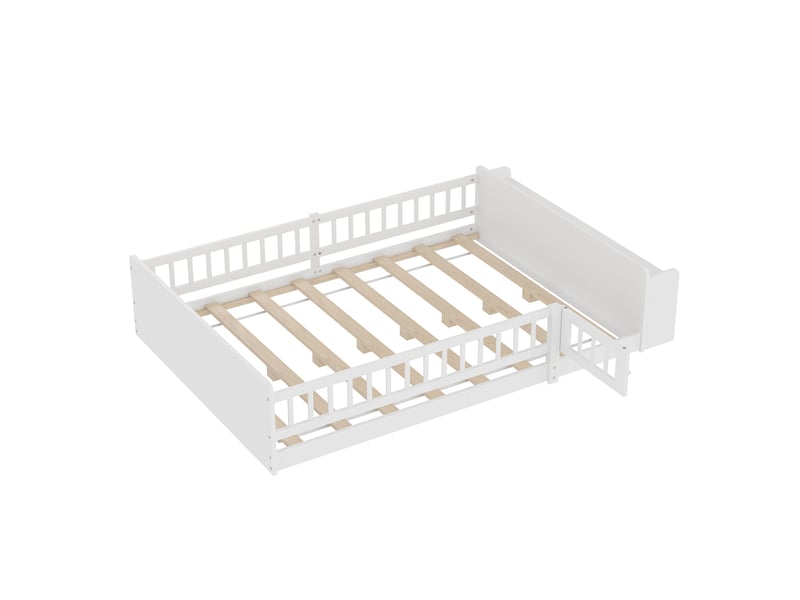  Lit enfant 140x190 cm blanc en bois de pin et mdf avec rangement ouvert  - Conforama D