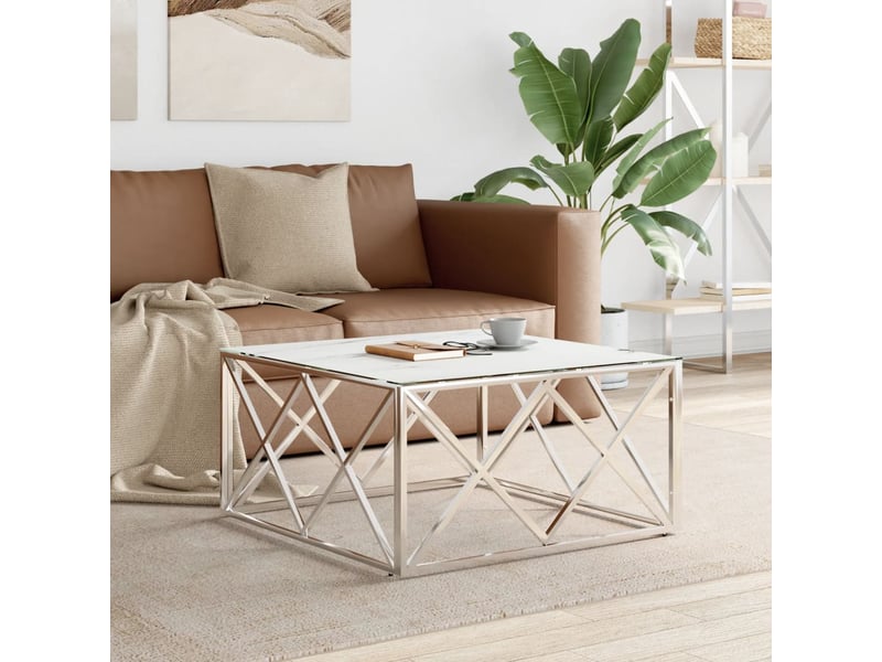  Table basse | table d'appoint salon argenté 80x80x40 cm acier inoxydable et verre  - Conforama B