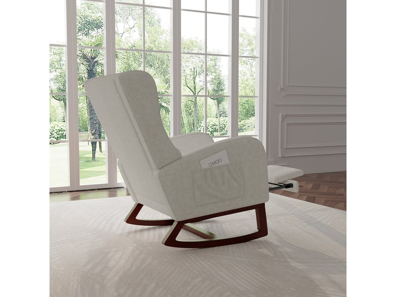 Fauteuil à bascule en tissu gris avec repose-pieds - 67 x 64 x 99 cm-gris - chaise berçante ergonomique avec poches latérales et coussin - Conforama D