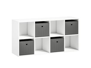 Étagère grise 8 compartiments avec 4 tiroirs en tissu, meuble de rangement polyvalent