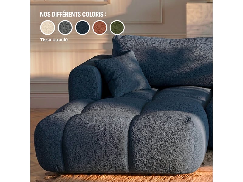  Canapé nuage angle gauche en bouclette et pin massif bleu - elina - morphea Elina gauche - Conforama D